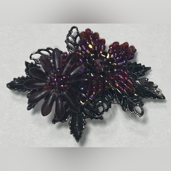 VINTAGE CARA STIMMEL LTD BEADED FLOWERS BROOCH/PIN - SIGNED - Picture 3 of 13